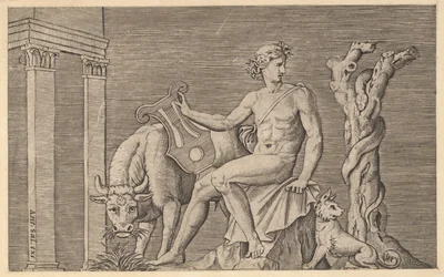 Roomalaisen loiston peili: Apollo hoitaa Admetuksen laumia, 1500-luku.