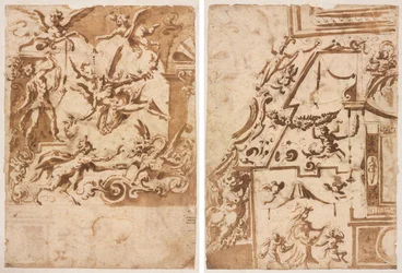 Groteski satyrin kanssa ruokkimassa lohikäärmettä (recto); Groteski hyppäävän kentaurin kanssa (käänteinen)