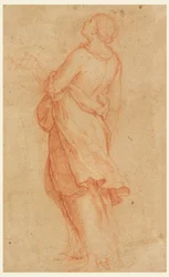 Piirros, Nuori nainen (Pyhä Maria Magdaleena ristin alla), 1550-75.