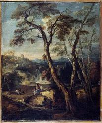Maisema": Caprice. Marco Riccin (1676-1730) maalaus, Accademia Carrara, Bergamo Italia.