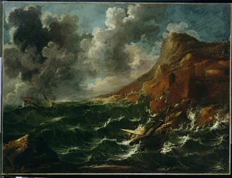 Ships in a Gale, n. 1705-08 (öljy kankaalle)