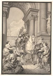 Maalauksen valmistelu: Tanska ja Norja kunnioittavat Chr. VI (poltettu Christiansborgin kanssa 1794)