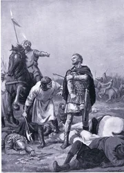 Alp Arslanti vangitsi keisari Romanus Diogenesin vuonna 1071 jKr (litografia).
