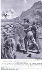 Miten sotamies Vaughan voitti DCM:n Lone Pine Dardanelleilla elokuussa 1915 (litografia).