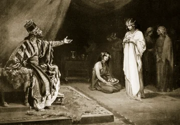 Assyrialaisen prinsessan avioliitto Babylonian kuninkaan Kara-Indashin kanssa, kuvitus Hutchinsonin teoksesta "History of the Nations" (litografia).