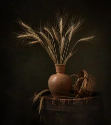 Vehnänkorjuun asetelma