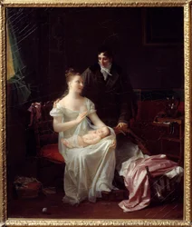 Onnelliset puolisot Ensimmäisen imperiumin nuori porvarillinen perhe. Marguerite Gerardin (1761-1837) maalaus 1800-luvun Lyon, Musee des Beaux Arts