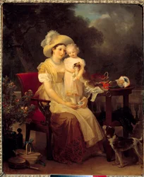 nainen istuu pitelee tyttöä polvillaan Marguerite Gerardin (1761-1837) maalaus 1799 Sun. 0,64x0,53m. Dijon, Kuvataidemuseo.