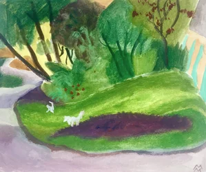 Paysage aves des Chiens Blancs, 2018 (akryyli ja akvarelli paperille)