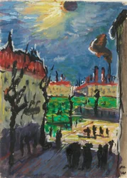 Auringonpimennys, noin 1930 (guassi ja tussi paperille).