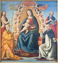 Madonna lapsen ja pyhien kanssa (öljy paneelissa)