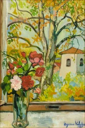 Kukkakimppu ikkunan edessä St. Bernardissa, 1926