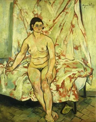 Sängyn reunalla istuva alaston, 1929