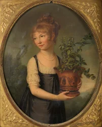 Madame Larsonnier, os. Edmée Gabiou pienenä tyttönä etruskien maljakon kanssa.