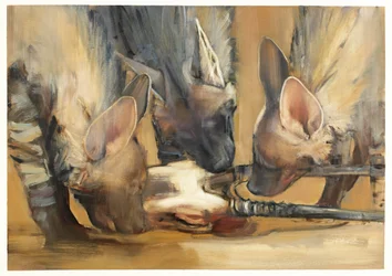 Laumahyökkäys (nuori raidallinen hyaena) (öljy paperille)