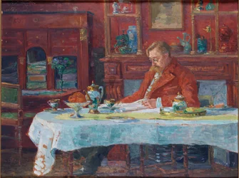 Émile Verhaeren 1855-1918 pöydässä, 1900.