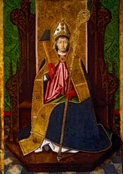 Pyhä Blaise valtaistuimella, n. 1480 (öljy, kulta ja stukkolaudoitus paneelille).