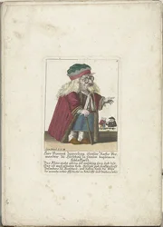 Dwerg Vincentz Zipperling in een bontjas, noin 1710 Herr Vincentz Zipperling, Rathin vanhin sukulainen Hirschaussa, mukavassa löyhässä takkissaan (nimi esineessä) Il Callotto resurcitato tai vastikään kalustettu pieni kaappi (sarjan nimi)