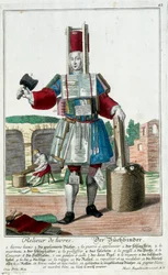 Metier: Kirjanside. Kaiverrus Martin Engelbrecht (1684-1756), "" Uusi kokoonpano of the manouvries habilles"" 17th century, Saksa. Pariisi, koristetaide