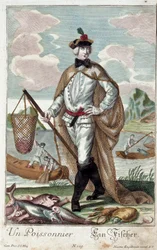 Metier: Kala puu. Martin Engelbrechtin (1684-1756) kaiverrus, teoksessa "New assembly of the manouvries habilles" 18. vuosisata, Saksa. Pariisi, koristeellinen taide