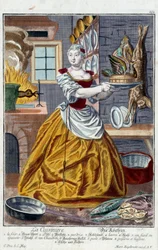 Kokki. Kaiverrus Martin Engelbrecht (1684-1756), "" Uusi kokoonpano of the manouvries habilles"" 17th century, Saksa. Pariisi, koristetaide
