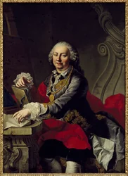 Automuotokuva - Omakuva, kirjoittanut Mijtens (Meytens), Martin van, nuorempi (1695-1770). Öljy kankaalle. Mitat: 147x106 cm. Tukholman kansallismuseo