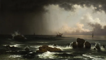 Rannikkomaisema ja uppoava laiva, 1863