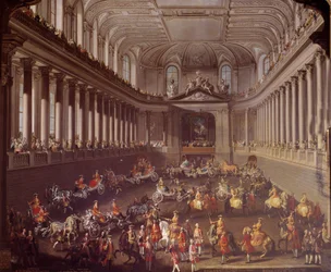 Wienin espanjalaisen maneesin karuselli juhlistaa Ranskan tappiota Prahassa vuonna 1763. Itävallan Marie Therese (1717-1780) on edustettuna valkoisella hevosella Martin Meytensin koulun (1695-1770) maalaus 1700-luvun Wienissä. Kunsthistorische Mus