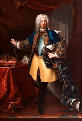 Frederik I:n (Frederick I) (1676-1751) muotokuva Ruotsin kuninkaan ja Suomen prinssin muotokuva (Ruotsin kuninkaan Frederick I (1676-1751) muotokuva) Martin Meytensin maalaus dit le jeune (1695-1770), noin 1730 - Öljy kankaalle, 234x158 - Yksityiskokoelma