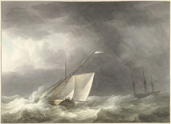 Dos vaixells de vela en un final de mar turbulent