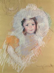 Nuoren tytön rintakuva tai Margot Lux, jolla on suuri hattu (pastelli paperille)