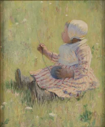Tyttö leikkii villapallolla, c. 1875