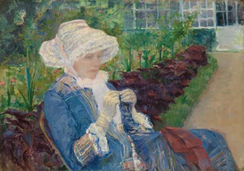 Lydia virkkaa Marlyn puutarhassa, 1880.