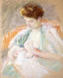 Äiti Rose hoitaa lastaan, n. 1900 (pastelli paperille)