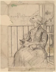 Susan parvekkeella pitelemässä koiraa [recto], n. 1883.