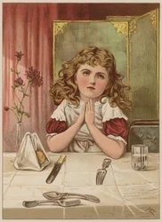 Tyttö sanoo armoa ennen ateriaa (chromolitho)