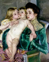 Lasten hyväily. Mary Cassattin (1845-1926) maalaus.