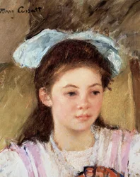 Ellen, jolla on suuri rusetti hiuksissaan. Mary Cassattin (1845-1926) maalaus.