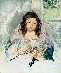 Luonnos "Francois nojatuolissa". Lukeminen. Mary Cassattin (1845-1926) maalaus. Öljy kankaalle. Yksityiskokoelma. Christie