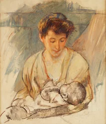 Äiti Rose katsomassa nukkuvaa vauvaansa, n. 1900