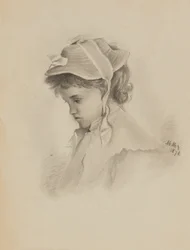Nimetön alas katsovan lapsen pää, 1878.