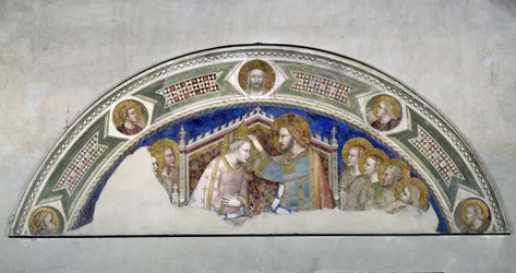 Neitsyt Marian kruunajaiset. Maso di Bancon (toiminut vuosina 1335 - 1346) maalaus.