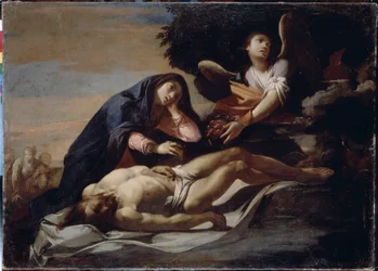 Valitus Kristuksen ruumiista. Massimo Stanzionen maalaus (noin 1585-noin 1658), öljy kankaalle, 1600-luvun puoliväli, italialainen taide, barokkitaide. Historian ja taiteen museo, Zhytomyr (Ukraina)