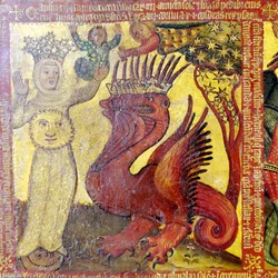 Aurinkoon pukeutunut nainen, 1300-1400-luku