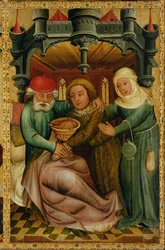 Varastettu siunaus Hampurin Pyhän Pietarin alttarilta, Grabowerin alttari, 1383 (tempera paneelissa)