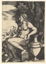 Istuva alasti maljakon vieressä, 1537.