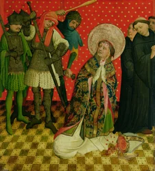 St. Thomas of Canterburyn marttyyrikuolema, paneeli St. Thomasin alttarista Hampurin Pyhän Johanneksen kirkosta, alkoi vuonna 1424 (tempera ja öljy paneelissa)
