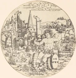 Bacchus istuu maisemassa