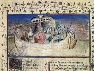 Brutus troijalainen purjehtii Britanniaan, Geoffrey of Monmouth (1100-54) Britannian kuningasten historiasta