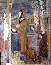 Italia, Piemonten alue, Serralunga di Crea, fresko Santa Maria Assuntan basilikan kappelissa